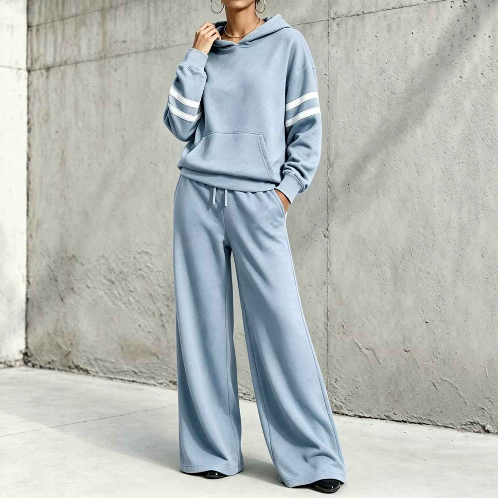 Womens Hooded Sweatshirt And Wide-leg Pants Two-piece Set