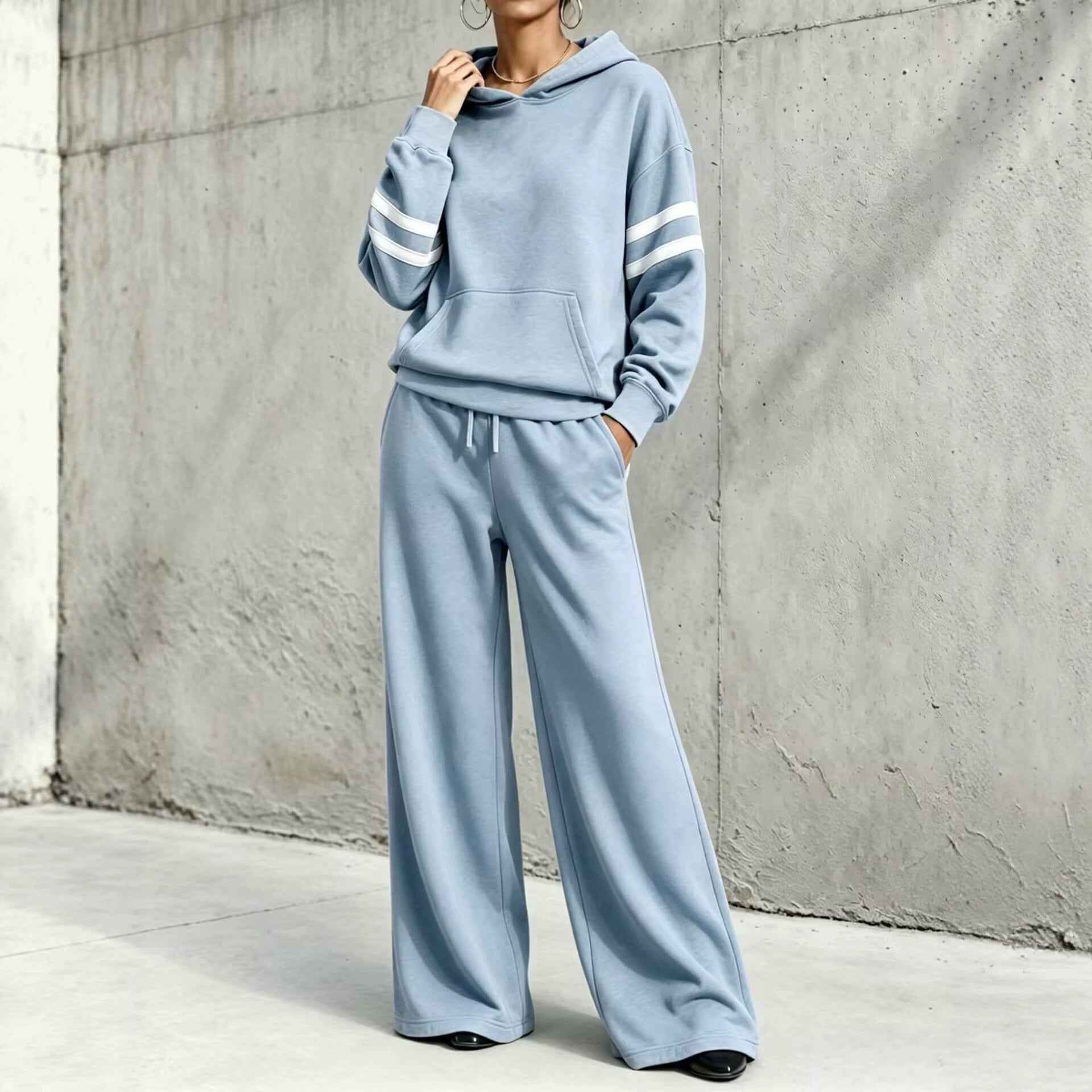 Womens Hooded Sweatshirt And Wide-leg Pants Two-piece Set