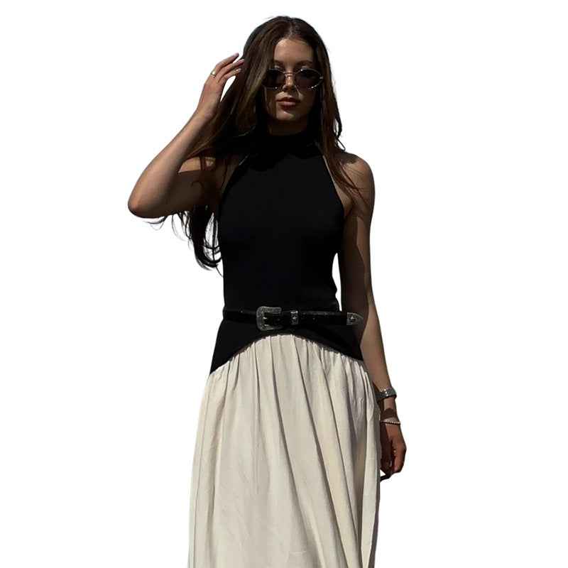 Stitching Pleated Elegant Slim Mop Dress