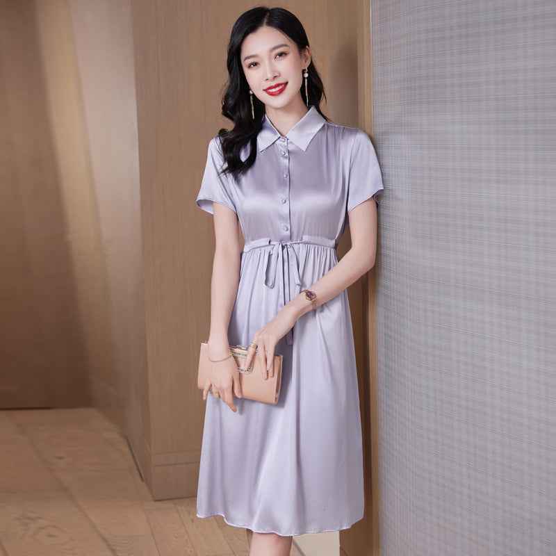High-end Silk Mid-length Dress With A Cinched Waist That Flatters The